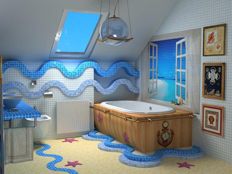 Дизайн ванной комнаты в морском стиле