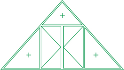 مثلث بثلاث اجزاء ثابتة مع ضلفتين مفصلية