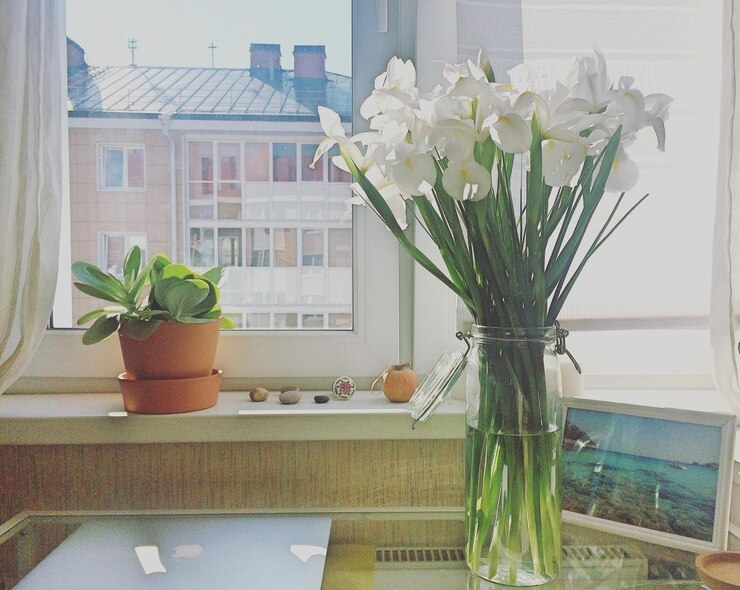 Windows and flowers: harmony of PVC and living nature