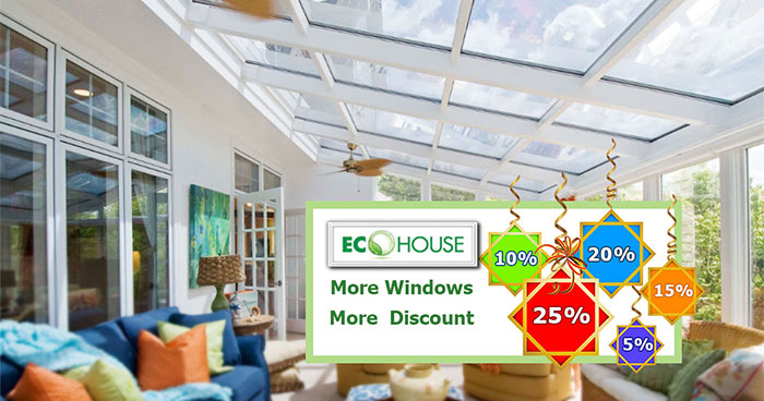 In DECEMBER, when you order ANY WHITE PVC windows, any configuration with any glass or glazing you will get DISCOUNT depends on number of windows. Up to 5 windows - 5%, from 6 to 10 -10%, more than 10 -15% discount. Additional 10% discount in case of full payment.