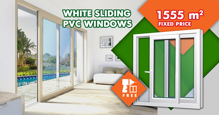 March promotion: "Fixed price 1555 for SLIDING PVC WINDOWS"